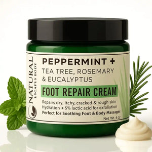 Peppermint & Tea Tree Foot Cream | 5% Lactic Acid for Dry Cracked Heels 4 oz Organic Skin