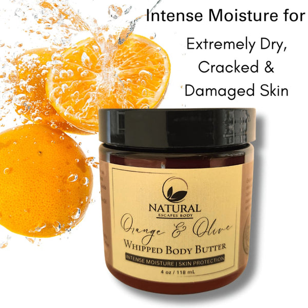 Orange & Olive Whipped Body Butter | Organic Body Oil for Extremely Dry Itchy Skin Eczema