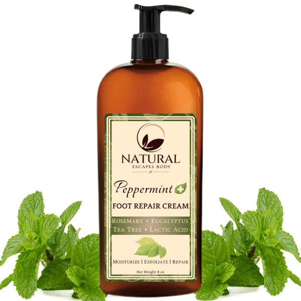 Peppermint & Tea Tree Foot Cream | 5% Lactic Acid for Dry Cracked Heels 8 oz Organic Skin