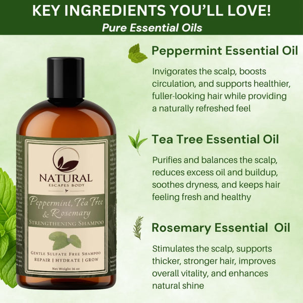 Peppermint Rosemary & Tea Tree Hair Growth Shampoo - Natural Sulfate-Free Formula