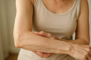 Crepey skin texture on mature skin with natural skincare ingredients for hydration and smoothing