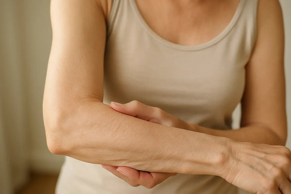 Crepey skin texture on mature skin with natural skincare ingredients for hydration and smoothing