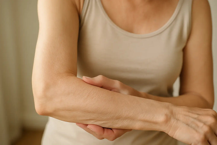 Crepey skin texture on mature skin with natural skincare ingredients for hydration and smoothing