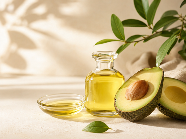 Avocado oil with fresh avocado for dry and mature skin care