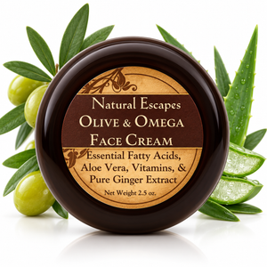 Natural Escapes Olive & Omega Face Cream with aloe vera and olive oil for dry, mature skin