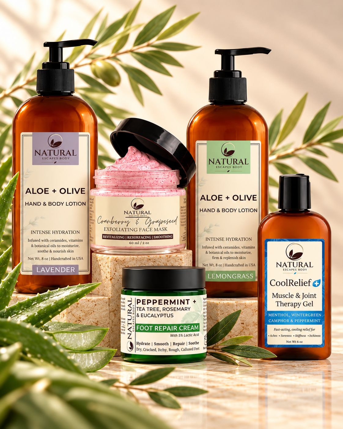 Natural Escapes plant-based skincare product line