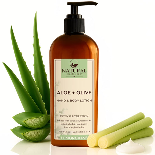 Lemongrass Body Lotion | Aloe & Olive Hand & Body Lotion for Dry Skin Relief - Organic