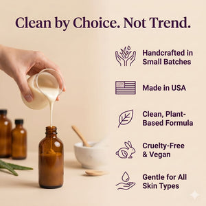 Natural Escapes clean skincare values with handcrafted lavender lotion made in the USA using clean plant-based ingredients and essential oils