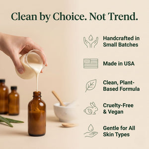 Natural Escapes clean skincare values with handcrafted lemongrass lotion made in the USA using clean plant-based ingredients and essential oils