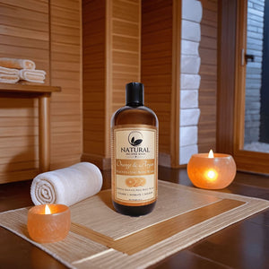 Natural Escapes orange argan body wash bottle and label