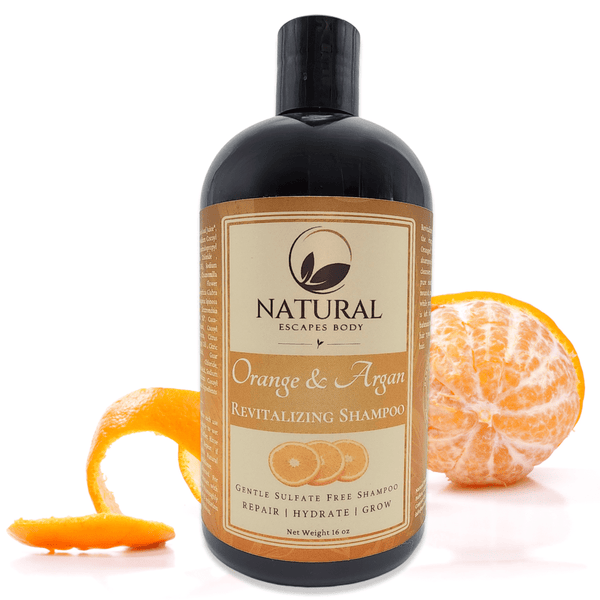bottle of orange shampoo for dry hair oily hair hair loss hair growth damaged hair split ends