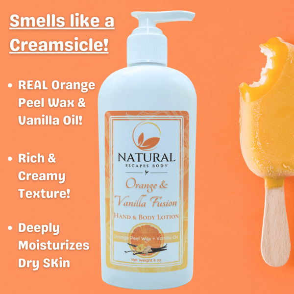 bottle of vegan vanilla body lotion intense moisturizer for dry skin orange vanilla hand cream