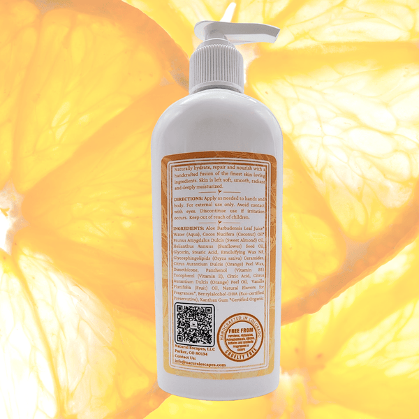 back of bottle of vegan body lotion for men and women natural organic body lotion cruelty free