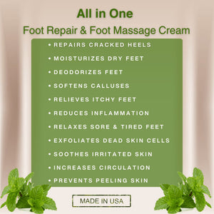 All-in-one foot repair cream for dry feet, cracked heels, calluses, rough skin, itchy feet, peeling feet, and overnight sock treatment