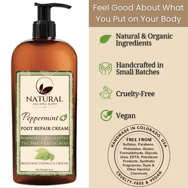 Peppermint & Tea Tree Foot Cream | 5% Lactic Acid for Dry Cracked Heels Organic Skin Care