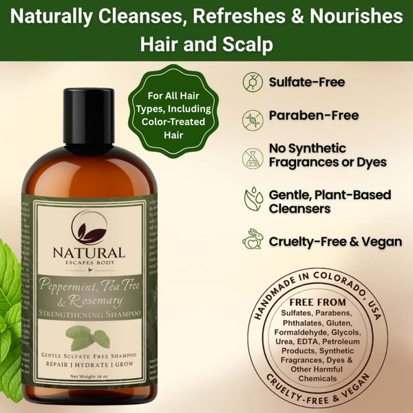 Peppermint Rosemary & Tea Tree Hair Growth Shampoo Natural Sulfate Free Formula