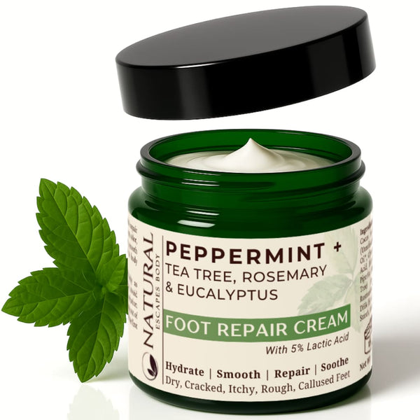 Peppermint & Tea Tree Foot Cream | 5% Lactic Acid for Dry Cracked Heels - 4 oz - Organic