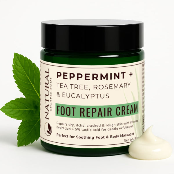 Peppermint & Tea Tree Foot Cream | 5% Lactic Acid for Dry Cracked Heels - 8 oz - Organic