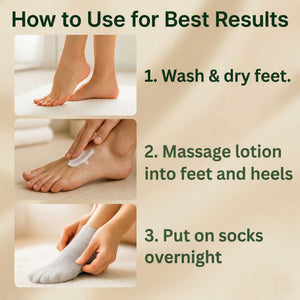 How to use peppermint foot cream by washing and drying feet, massaging into feet and heels, and wearing socks overnight