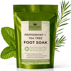 Peppermint and tea tree foot soak with Epsom salt and dead sea salt for dry feet, calluses, and tired feet - Natural Escapes Body