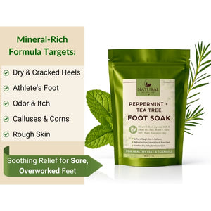 Natural peppermint foot soak for cracked heels, athletes foot, calluses, corns, foot odor, and rough skin - Natural Escapes Body
