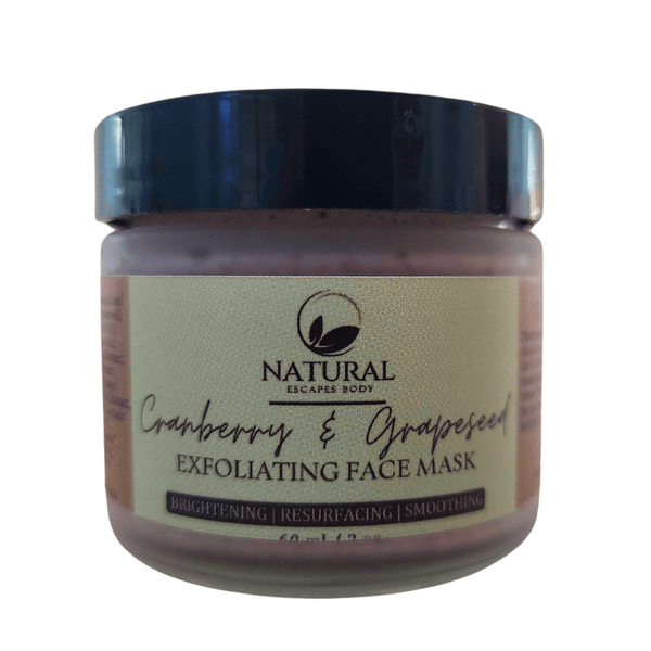 a jar of nourishing face mask enriched with grapeseed oil, alpha hydroxy acids and cranberry. Anti-aging face mask firms skin